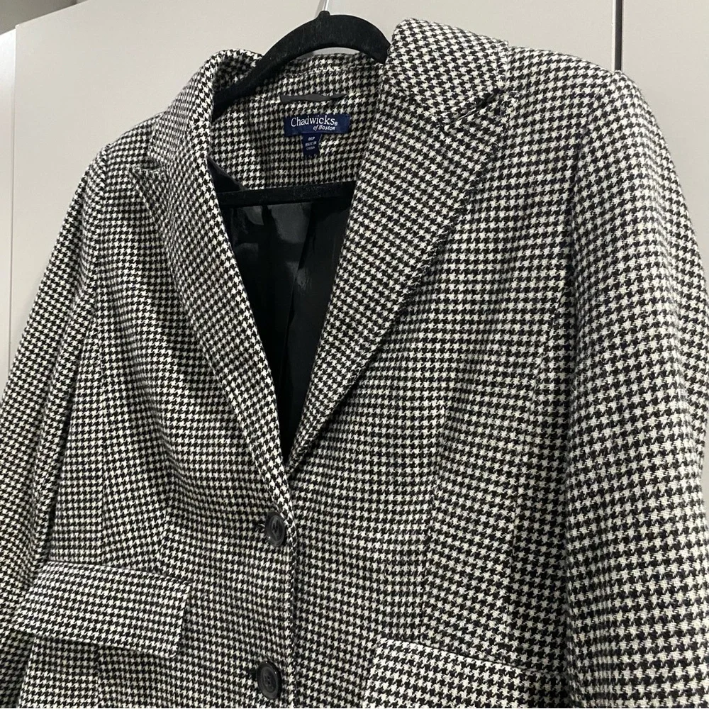 Vintage Chadwicks of Boston Wool Blend Houndstooth Blazer Black White 6 Petite - Picture 4 of 9